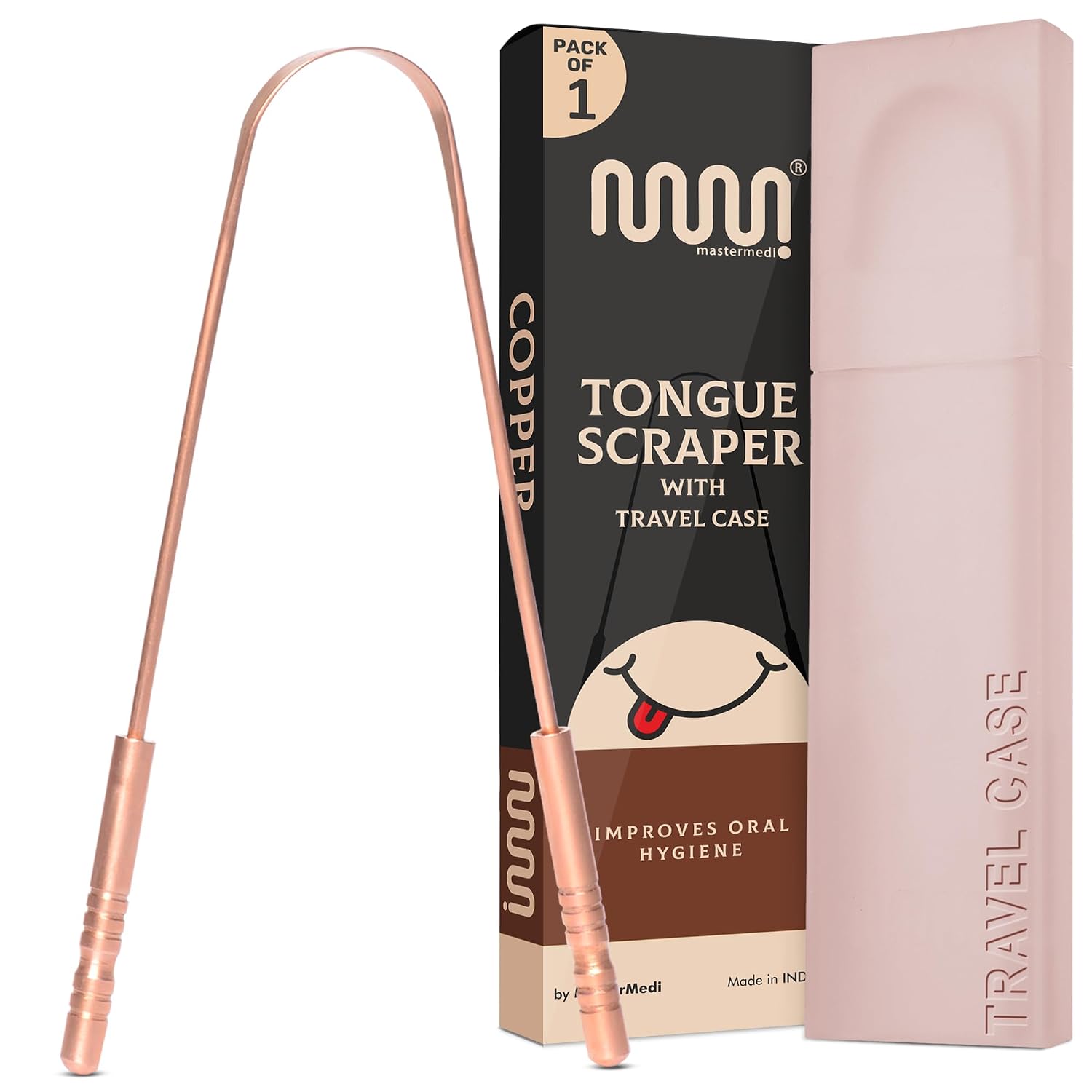 MasterMedi copper tongue scraper with travel case