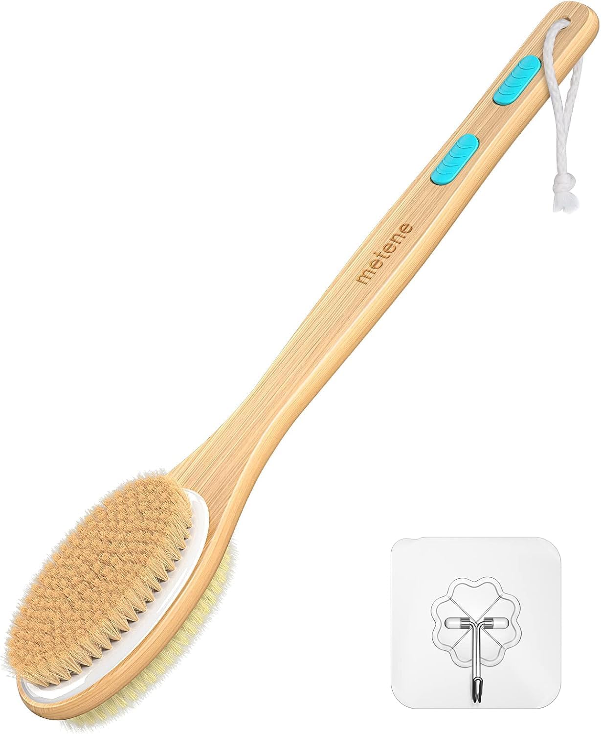 Metene long-handle dry brush with natural bristles and bamboo handle