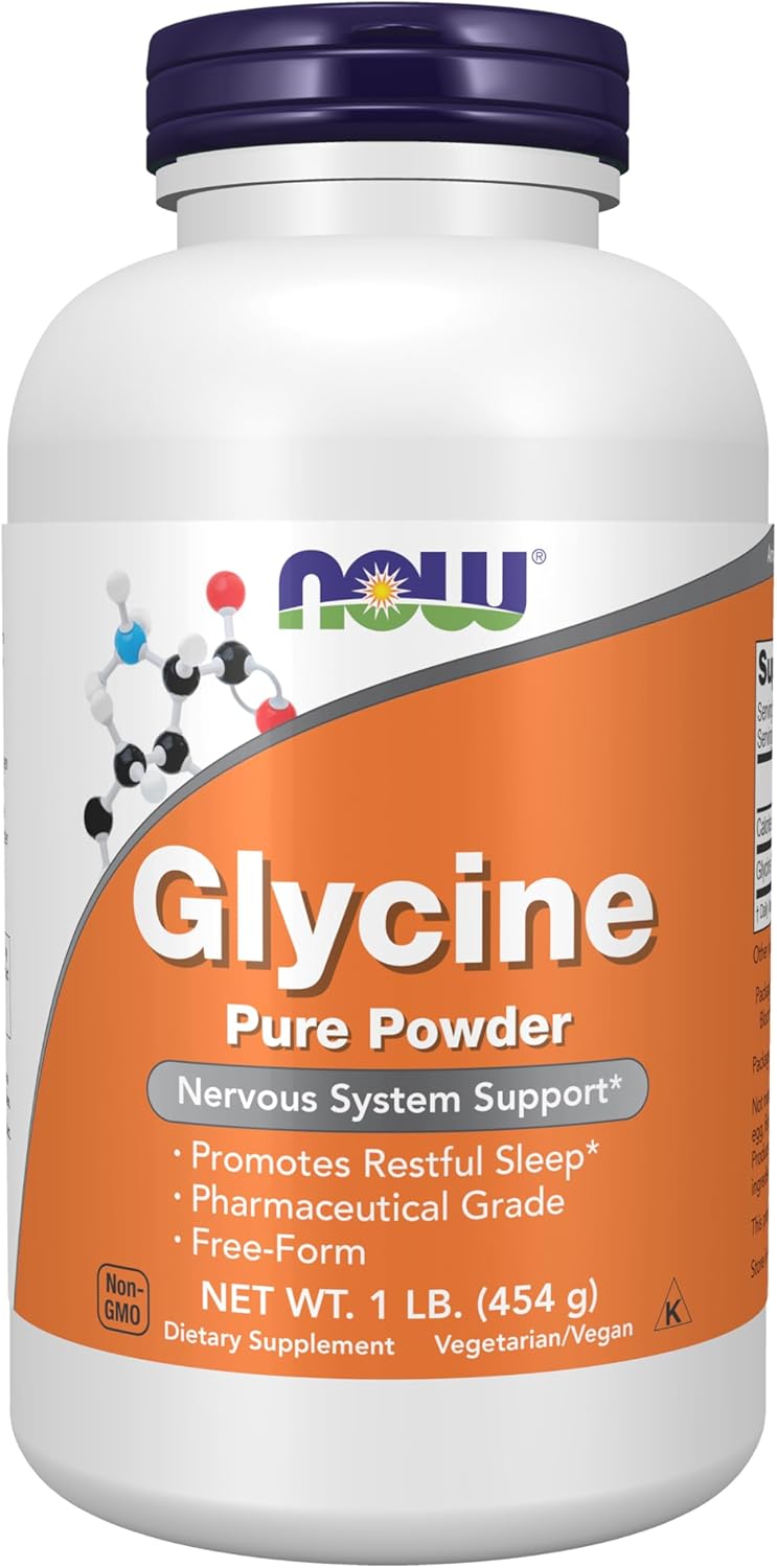 NOW Glycine pure powder, pharmaceutical grade, free-form, 1 lb