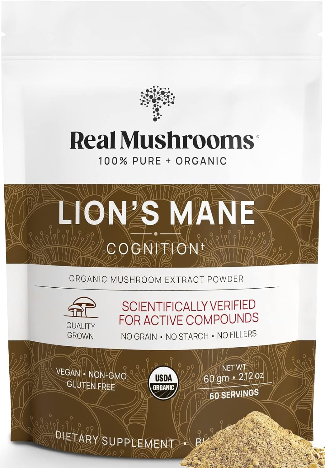 Organic lion's mane extract powder, Hericium erinaceus, for nerve growth factor support